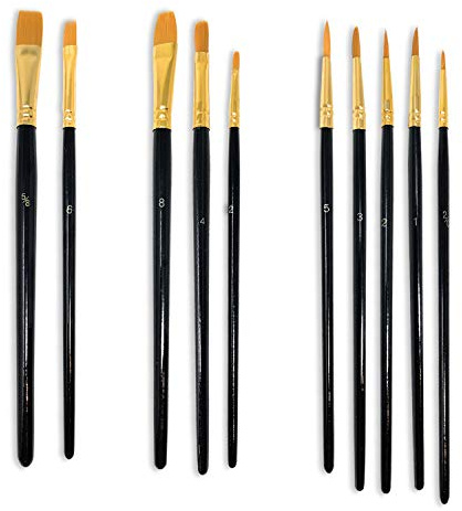 MSC Penselset 10 st nylon hårpenslar multifunktion trä akvarell, olja, gouache, akrylmålning, keramik, hantverk konstborstar (svart)
