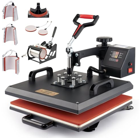 CREWORKS 8-in-1 38X38 cm Heat Press Dual Digital Control, 360 Degree Swivel Heat Press Machine, Multipurpose Combo Kit Sublimation Printing Machine for T Shirts, Mug, Hat, Plate, Cap (38x38cm 8in1)