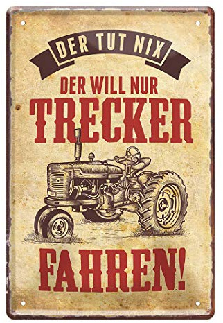 Blechschild Trecker Fahren - Retro Deko Metallschild für Schlepper, Bulldog, Traktor, Landmaschinen, Zugmaschinen, Ackergerät, Trekker Fans - Geschenk Landwirt Landwirtschaft Bauer Farmer - 20x30cm