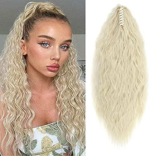 SEGO Ponytail Extension Pferdeschwanz Zopf Corn Wavy Haarteil Haarverlängerung Hair Piece Haar mit Klammer wie Echthaar 24”(61cm) Gebleichtes Blond