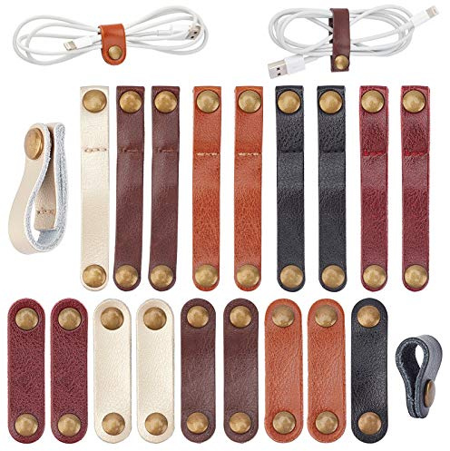 GORGECRAFT 20 Pcs 5 Colors 2 Sizes Leather Cable Straps Cable Ties Data Cord Organizers Management for USB Headphone Wires