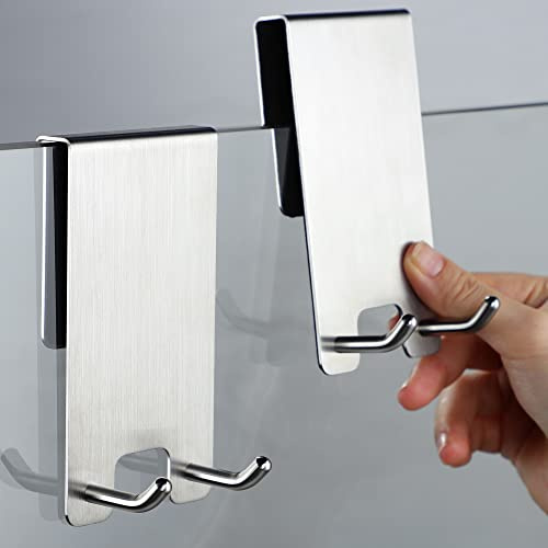 Taozun Türhaken für Dusche – Duschtürhaken Duschabzieher Haken für Badezimmer rahmenlose Glas-Duschtür-Handtuchhaken, Edelstahl, 2 Packungen