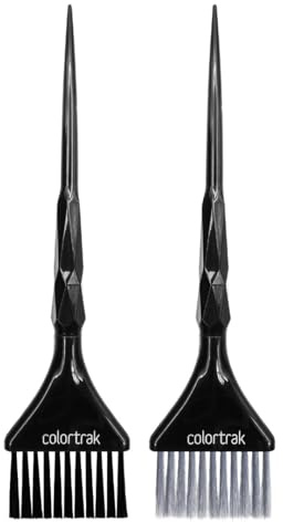Colortrak Black Diamond Color Brushes, Gem Cut Handles for a Firm Slip-Resistant Hold with Tapered Ends for Sectioning - 1 Firm Brush and 1 Feather Brush