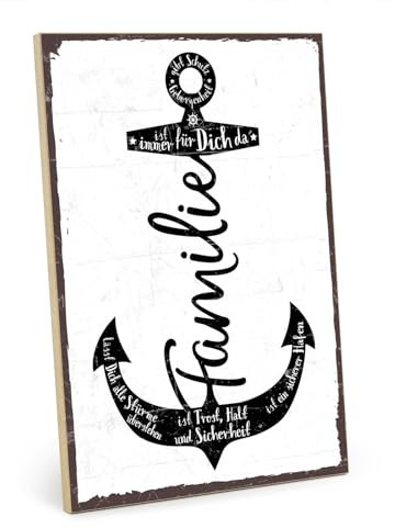 TypeStoff Holzschild mit Spruch – Familie Anker – im Vintage-Look mit Zitat als Geschenk und Dekoration zum Thema Zuhause und Geborgenheit - HS-01128