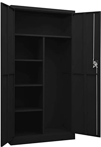 Tidyard Stahlspind Garderobenschrank mit 2 Türen und 4 Einlegeböden Metallschrank Spind Schließfachschrank Mehrzweckschrank Stahl 90x40x180 cm Schwarz