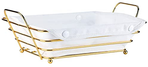 XIAOMIANYANG Cesto per il pane in filo di filo rivestito in tessuto rettangolare in metallo per pane, panini, muffin, patatine fritte, snack, oro/crema