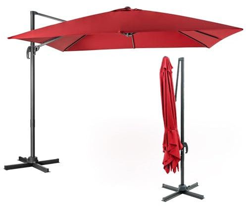 COSTWAY Ombrellone da Giardino, 300 x 300 cm, Ombrellone da Esterno con 3 Inclinazioni, Rotazione a 360°, Manovella, 8 Stecche, Base Incrociata (Vinaccia)
