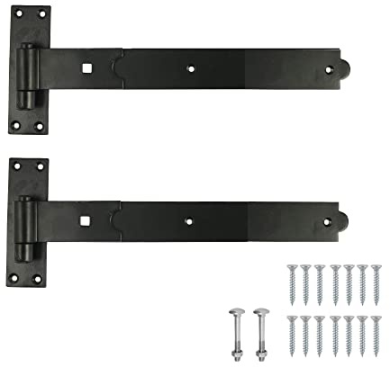 TERF® Gate Hinges Straight Flat Hook & Band Heavy Duty Black 350mm (14 inch) Including Fixing Screw for Use with Gate Shed Barns Garages Stables Commercial and Multi Purpose Use - Pack of 2