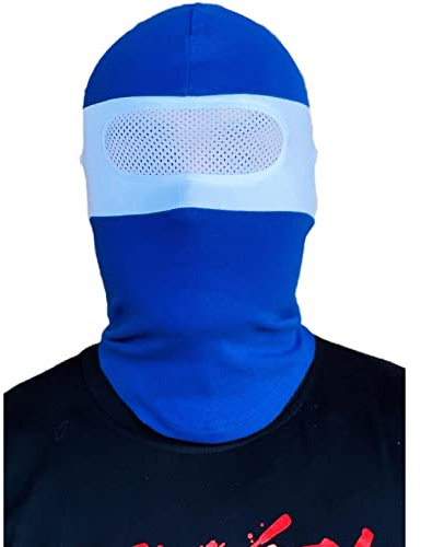 PGwear Sturmhaube Streifen und Uni viele Farben (blau/weiß mit Netz)