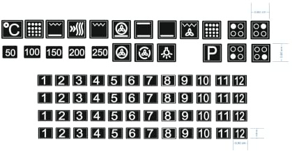 Herd Symbol Aufkleber Set für Herd Kennzeichnung Beschriftung (RPt32) (6mm schwarzer Hintergrund und weiße Zeichen)