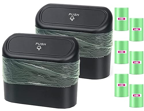 EINESIN Bilpapperskorg med Lock, Mini Soptunna för Bil med 40 st Sopsäckar, Liten Bilorganisatör för Förvaring och Ordning, Biltillbehör, Kapacitet 1,4L (Svart x 2)