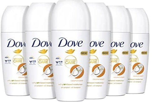 Dove, Deodorante Roll On Advanced Care Cocco, Antitraspirante, Formula Delicata Con Tripla Azione Idratante, Protezione Fino a 48 Ore, Uomo e Donna, 6 Pezzi da 50 ml