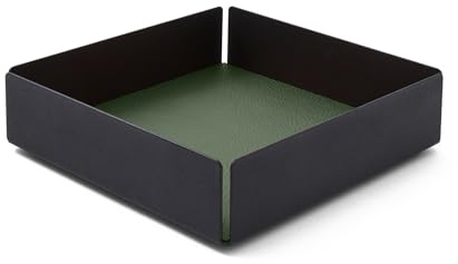 Eglooh - Dafne - Taschenleerer mit Struktur aus schwarzem Stahl - Innerer Boden aus echtem Leder Grün - Schreibtisch Organizer mit modernem Design - cm 14,5 x 14,5 x H.4 - Made in Italy