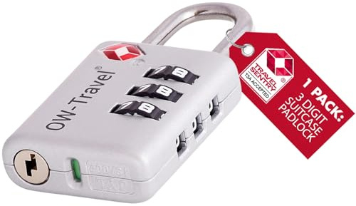 OW-Travel Lucchetto Combinazione Aprire Alert Indicatore TSA per Valigie e Bagagli. Lucchetto con Combinazione per Armadietto Palestra. Serratura a Combinazione Argento 1 Pezzo