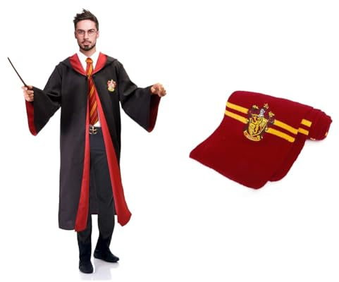 Gryffindor Cloak Cape Tunic Deluxe offiziell Harry Potter (Einheitsgröße Erwachsene) with embroidered emblem and tie & indor Schal offiziell Harry Potter with embroidered emblem