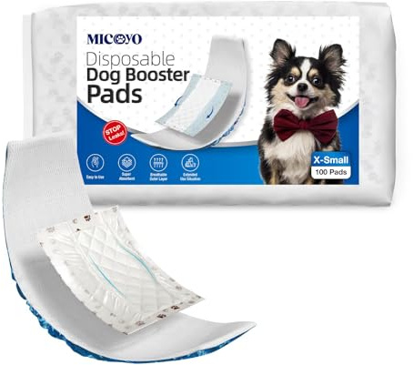 MICOOYO Einweg-Hundewindeleinlagen – Hunde-Booster-Pads für männliche & weibliche Hunde, super saugfähige Perioden-Hundeeinlagen (seitlicher auslaufsicherer Schutz, XS-100)