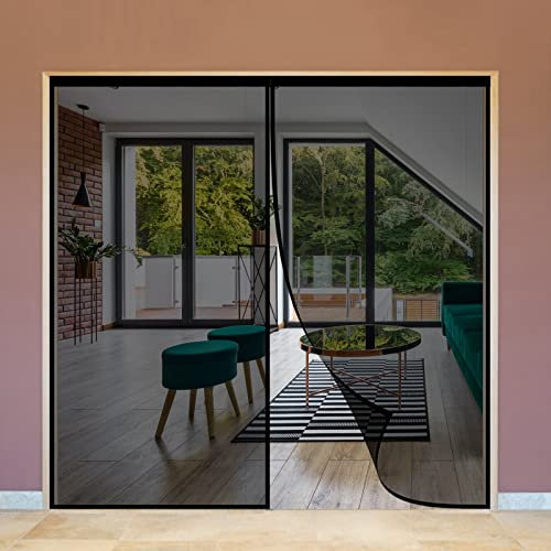 Magnet Fliegenvorhang 100 x 220 cm, Insektenschutz Magnetvorhang Fliegengitter Tür Klebendes Fliegengitter für Balkontür Wohnzimmer Terrassentür, Schwarz