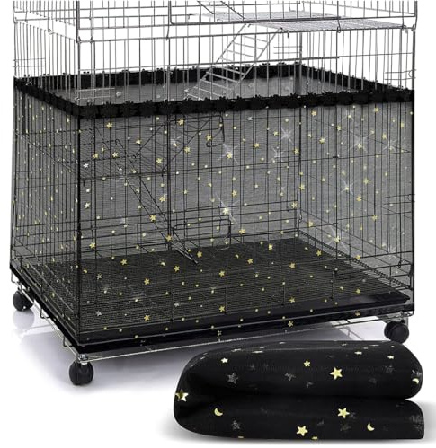PLABBDPL Einstellbar Vogelkäfig Abdeckung, Extra Groß Vogelkäfig Samenfänger, Papageien Kordelzug Vogelfutter Kleintiere Netz, Abdeckung Rock Bewachen für Runde Quadratische Käfige（Schwarz）
