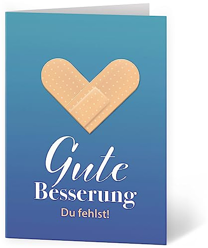 Grußkarte XXL (A4) Gute Besserung Pflaster blau mit Umschlag Klappkarte Krank Krankenhaus Extra Groß Maxi Genesungskarte