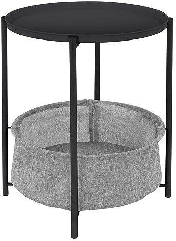 ML-Design Tavolino Rotondo da Divano Ø46 x A51 cm Antracite in Metallo Tavolino da Caffè con Cesto in Tessuto Vassoio Rimovibile Tavolino da Salotto con Cestino Portaoggetti Tavolo Basso per Soggiorno