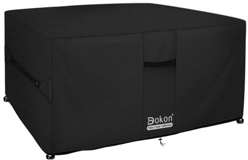 Dokon Cube Garden Furniture Covers Waterproof Heavy Duty Oxford Fabric Patio Table Cover with Air Vents, Windproof Anti-UV Outdoor Rattan Sofa Table and Chair Cover, Square (90x90x90cm) - Black