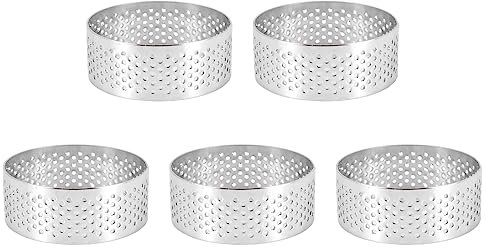 Happysnow Anillo perforado para tartas de acero inoxidable, 5 unidades de 5 cm perforado para pastel de mousse, anillos redondos de bricolaje para hornear anillos de postre