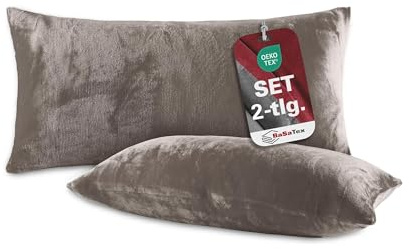 BaSaTex Plüsch Kissenbezug, 2er Pack, 40x60 cm, Taupe | Winter Plüsch, Kuschelig Weich, Öko_Tex Zertifiziert, Cashmere-Touch