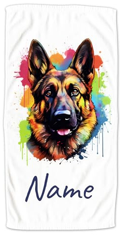 GRAZDesign Handtuch Hund mit Namen personalisiert Deutscher Schäferhund für Kinder & Erwachsende, Badetuch Saunatuch in Zwei Größen - 140x70cm