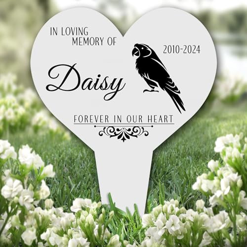 Fingerprint Designs Heart Parrot Pet Remembrance Garden Plaque Grave Personalised Memorial Stake |Personalised In Loving Memory Remembrance Memorial Plaque Grave Decoration Marker Garden Ground Stake