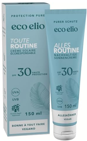 eco elio Crème solaire durable SPF 30 150 ml « Alles Routine » I Crème solaire sans octocrylène ni microplastique I Sunscreen Face 30 I Protection solaire sans parfum I Crème solaire corps 30