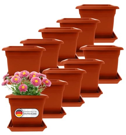 2friends Pflanzkübel GroÃŸ AuÃŸen Terracotta Kunststoff 10er Set- Blumentopf 40x40 für DrauÃŸen, Robuste Blumenkübel Gross Aussen, Ideal für Garten & Terrasse