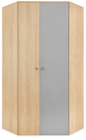 Lomadox Eckkleiderschrank Kleiderschrank Schrank Kinderzimmer Jugendzimmer, Eiche mit grau