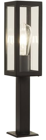 Licht-Erlebnisse Außenlampe Edelstahl Glas 45 cm klein E27 IP44 Schwarz Modern Sockelleuchte Terrasse Hof Wegeleuchte Garten