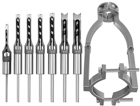 Square Hole Drill Bit Adapter and 7 pcs Square Hole Drill Bits, Easy Installation and Disassembly Mortising Attachment for Drill Press, Mortise Machine, Power Tool Accessory for Drill Machines