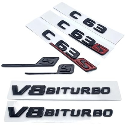 NIBOTT Glänzende Schwarze Buchstaben und Zahlen Emblem C63 C63s V8Biturbo Fit for Mercedes Benz AMG Kofferraum hinten C205 S205 W205 Logo-Aufkleber (Color : A M G 1pcs, Size : Glossy Black)