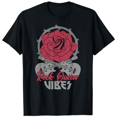 Rock Queen Vibes Gitarre Vintage Frauen Rose Rock Musik T-Shirt