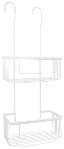 Nadi Collection | Estante cesto ducha doble con colgador | ACERO INOXIDABLE | Para colgar grifo ducha | Sin taladro | Color cromado y negro | 26 x 11,2 x 66cm (Blanco)
