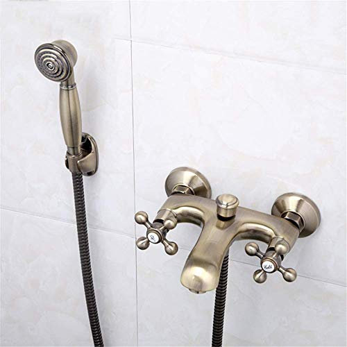 YANYONG Wasserhahn Bad-Duschsysteme Badarmatur, Retro-Stil Antike Bronze Badarmatur Zweigriff-Duscharmatur Kalt- und Warmwassermischer