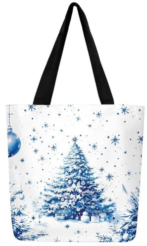 Loussiesd Weihnachtsthema Leinwand Einkaufstasche Weihnachtsbaum Stofftasche für Strand Einkaufen Schlafzimmer Mode Weihnachts schneeflocke Einkaufsbeutel Weihnachten Tragetasche
