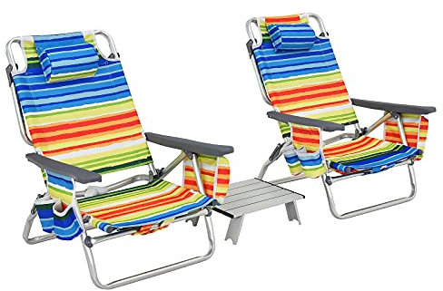COSTWAY Strandstolar och bordsset, fällbara campingstolar med justerbart ryggstöd, nackstöd, sidofickor, ispåse, armstöd och axelband, vikbara stolar, lätta, flerfärgade