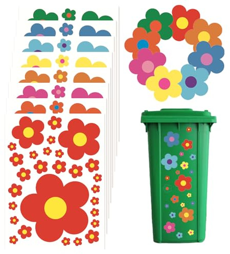 Wheelie Bin Stickers, 8 Sheets Flower Dustbin Sticker Waterproof Sticker