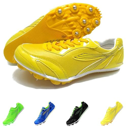 Leichtathletik-Spikes-Schuhe, Renn-Sprung-Sprint-Lauf-Sneaker For Kinder, Sprint-Spikes, Spikes-Unisex-Laufschuhe, Rutschfest, Atmungsaktiv, Leicht, For Sprinten, Leichtathletik-Stollen(Yellow,30EU)