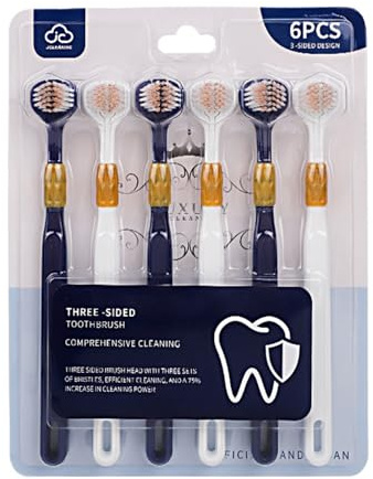 YILANJIN Lot de 6 brosses à dents de voyage à poils souples pour adultes - Portable - Trois côtés - Petite brosse à dents manuelle pour enfants, hommes et femmes - Multicolore