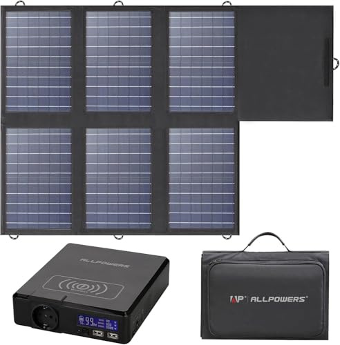 ALLPOWERS 41600mAh Centrale Elettrica Portatile con 60W Pannello Solare Pieghevole, S200 154Wh Power Bank con Uscita AC 200W, Ricarica Wireless Generatore solare per Campeggio Travel Laptop Phone