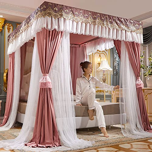 Elegante cortina de cama con dosel con dosel de doble capa para camas individual/king de 150 x 200 x 200 cm, ideal para decoración de habitación de niñas, cortinas de lujo para dormitorio