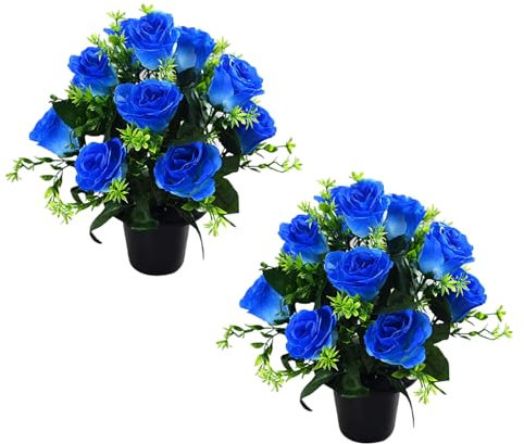 YUGSHNKFC 2 Composizioni Floreali Finte Facili da Mantenere Robuste Rose Finte Fiori da Cimitero per Decorazioni Tombe E La Casa Funebri in Rose Seta