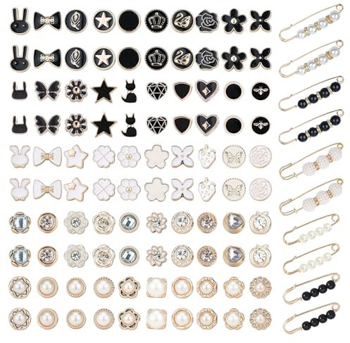PYSEOSISE Broschen für Kleidung, 110 Stück Brosche Knöpfe Damen, Elegante Faux Perlen Broschen Abnehmbarer Sicherheitsnadeln Schmucknadel für Hosen Cardigan Kleid Hüte Taschen