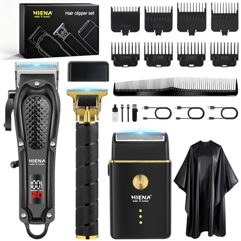 HIENA PRO Maquina de Cortar Pelo Hombre, Inalámbrico Cortapelos, Recortador de Barba, Afeitadora de Láminas, Kit Completo de Afeitado y Corte de Pelo Eléctrico (3 Piece Set)