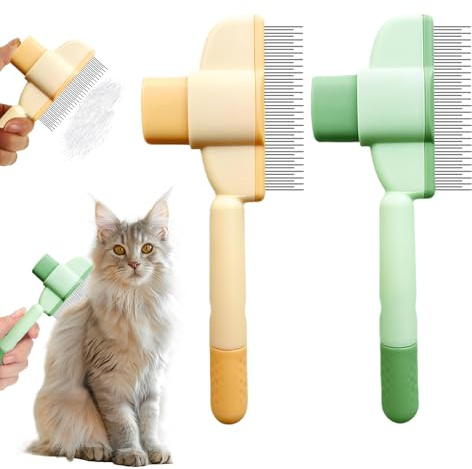 2PCS Detangling Pet Comb, Self-Cleaning Cat & Dog Grooming Tool, Short & Long Stainless Steel Teeth Combs, for Pet Grooming