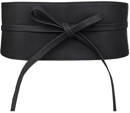 Damen Gürtel Breit Elastischer Taillengürtel Damen Obi Gürtel zum Binden Vintage Mittelalter Damengürtel für Kleid Schwarz Wickelgürtel Hüftgürtel Bindegürtel für Kleider Halloween Cosplay Maskerade